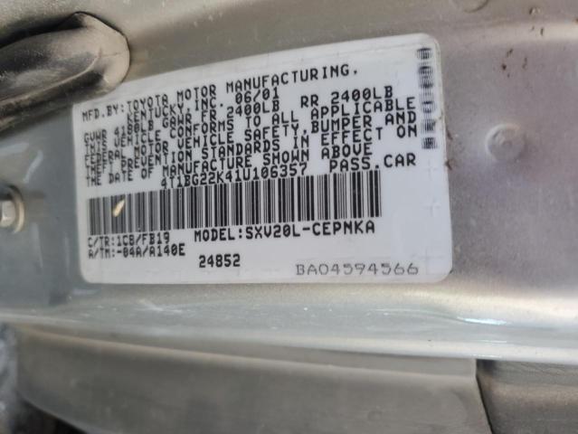 4T1BG22K41U106357 - 2001 TOYOTA CAMRY CE SILVER photo 12