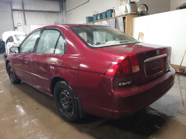 1HGES16522L030435 - 2002 HONDA CIVIC LX BURGUNDY photo 2