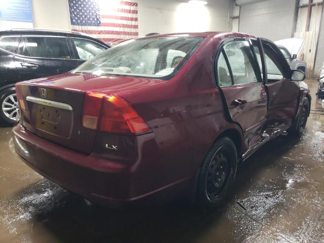 1HGES16522L030435 - 2002 HONDA CIVIC LX BURGUNDY photo 3