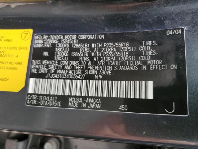 JTJGA31U340036427 - 2004 LEXUS RX 330 BLACK photo 12