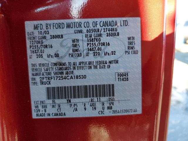 2FTRF17254CA18530 - 2004 FORD F-150 HERI CLASSIC RED photo 12