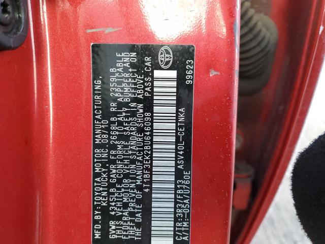 4T1BF3EK2BU646098 - 2011 TOYOTA CAMRY BASE RED photo 12