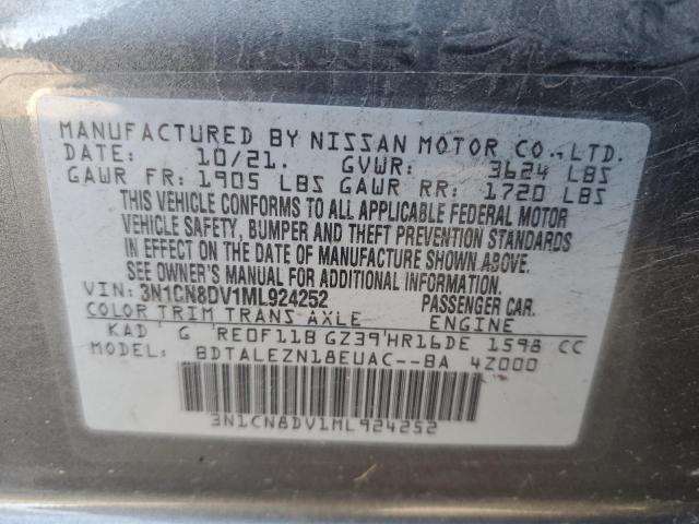 3N1CN8DV1ML924252 - 2021 NISSAN VERSA S GRAY photo 12