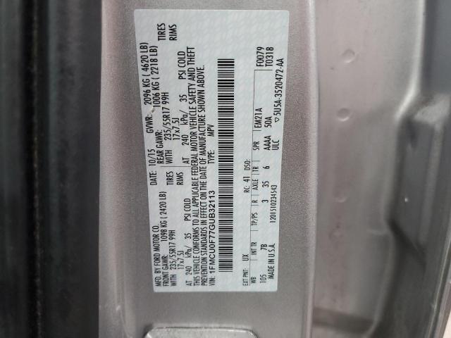 1FMCU0F77GUB32113 - 2016 FORD ESCAPE S SILVER photo 13