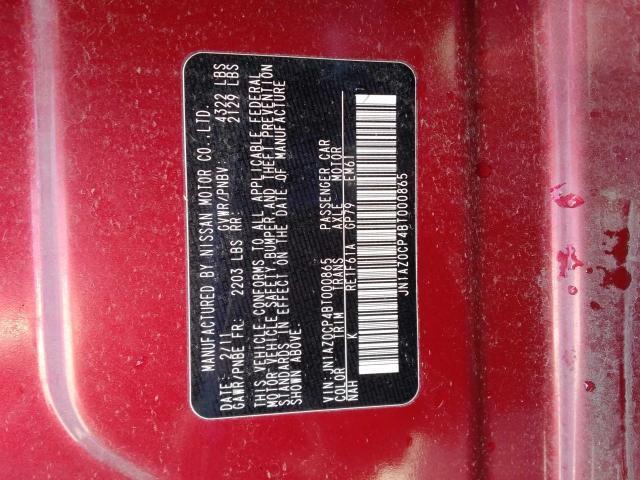 JN1AZ0CP4BT000865 - 2011 NISSAN LEAF SV RED photo 10