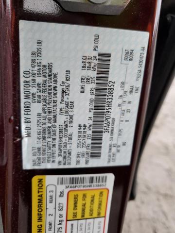 3FA6P0T95HR338852 - 2017 FORD FUSION SE BURGUNDY photo 12