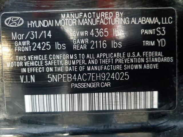 5NPEB4AC7EH924025 - 2014 HYUNDAI SONATA GLS BLACK photo 12