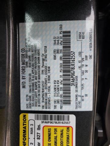 3FA6P0G78LR162557 - 2020 FORD FUSION S GRAY photo 12