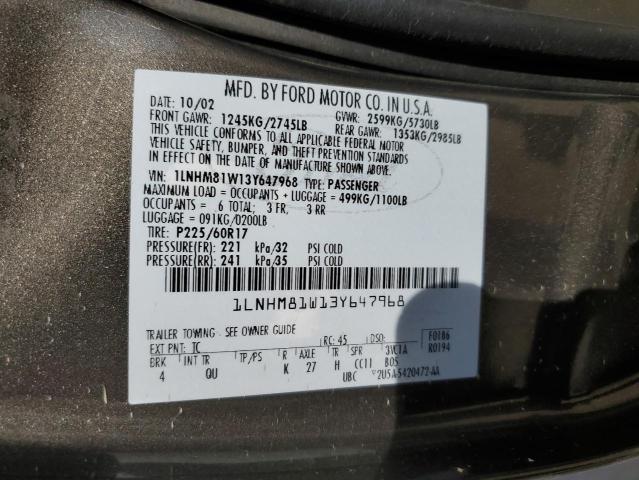 1LNHM81W13Y647968 - 2003 LINCOLN TOWN CAR EXECUTIVE GRAY photo 12