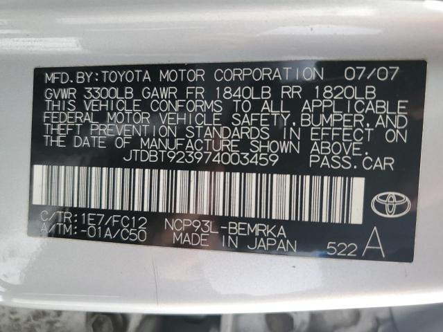 JTDBT923974003459 - 2007 TOYOTA YARIS SILVER photo 13