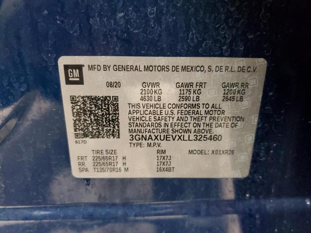 3GNAXUEVXLL325460 - 2020 CHEVROLET EQUINOX LT BLUE photo 13