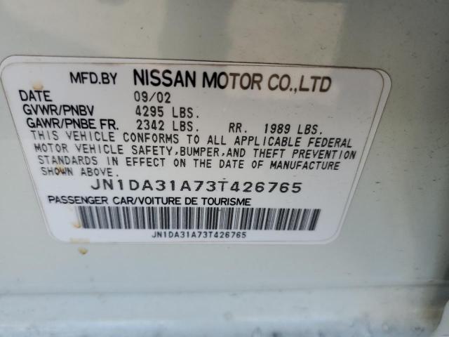 JN1DA31A73T426765 - 2003 NISSAN MAXIMA GLE WHITE photo 12