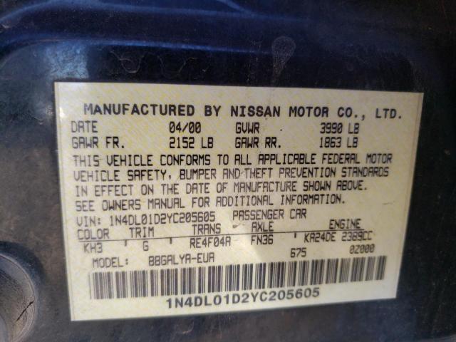 1N4DL01D2YC205605 - 2000 NISSAN ALTIMA XE BLACK photo 13