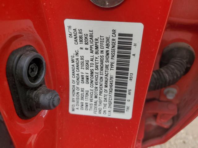 2HGFC1F7XGH645791 - 2016 HONDA CIVIC EXL RED photo 12