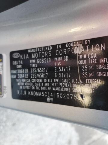 KNDMA5C14F6020757 - 2015 KIA SEDONA L SILVER photo 14