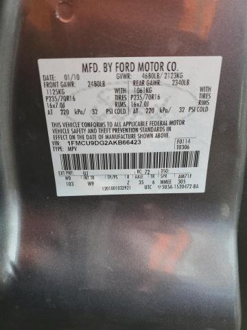 1FMCU9DG2AKB66423 - 2010 FORD ESCAPE XLT SILVER photo 12