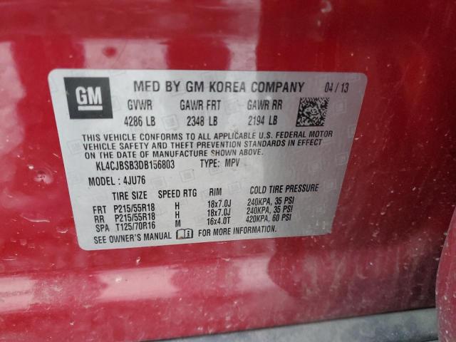 KL4CJBSB3DB156803 - 2013 BUICK ENCORE CONVENIENCE RED photo 12