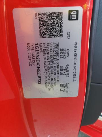 1G1YA2D41N5118733 - 2022 CHEVROLET CORVETTE STINGRAY 1LT RED photo 13