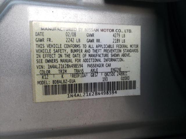 1N4AL21E28N498594 - 2008 NISSAN ALTIMA 2.5 SILVER photo 13