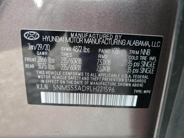 5NMS53AD9LH221596 - 2020 HYUNDAI SANTA FE LIMITED BROWN photo 13