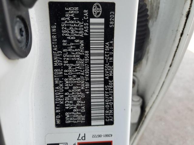 4T1BF1FK9DU719568 - 2013 TOYOTA CAMRY L WHITE photo 12