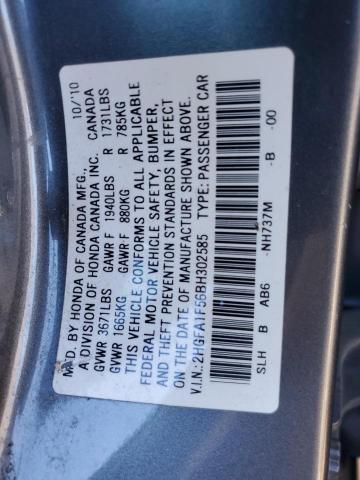 2HGFA1F56BH302585 - 2011 HONDA CIVIC LX GRAY photo 12