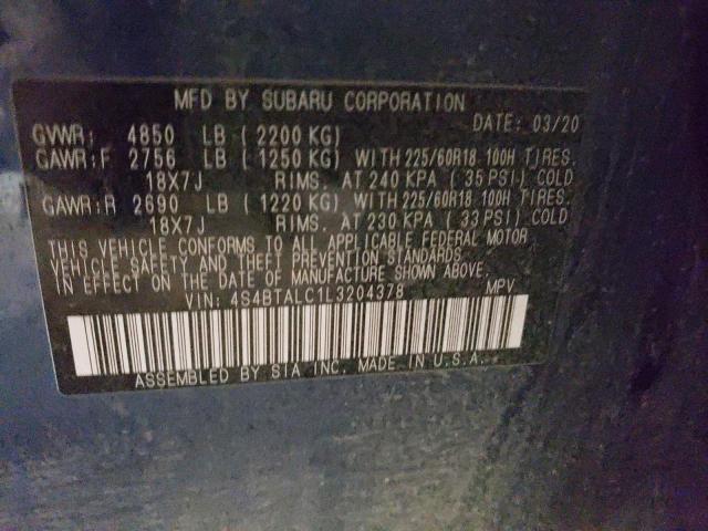 4S4BTALC1L3204378 - 2020 SUBARU OUTBACK LIMITED BLUE photo 12