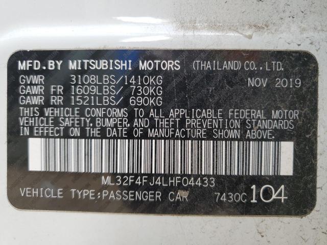 ML32F4FJ4LHF04433 - 2020 MITSUBISHI MIRAGE G4 SE WHITE photo 12