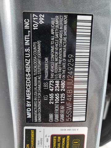 55SWF4KB1JU249259 - 2018 MERCEDES-BENZ C 300 4MATIC CHARCOAL photo 12