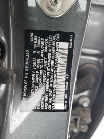 SHHFK7H58HU206773 - 2017 HONDA CIVIC EX GRAY photo 12