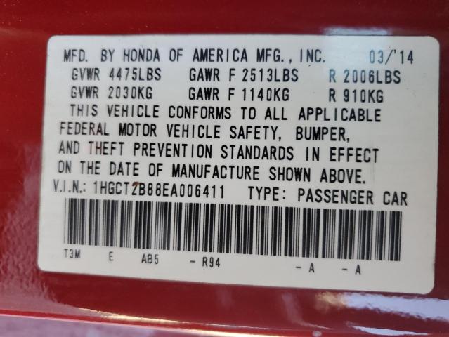 1HGCT2B88EA006411 - 2014 HONDA ACCORD EXL RED photo 13