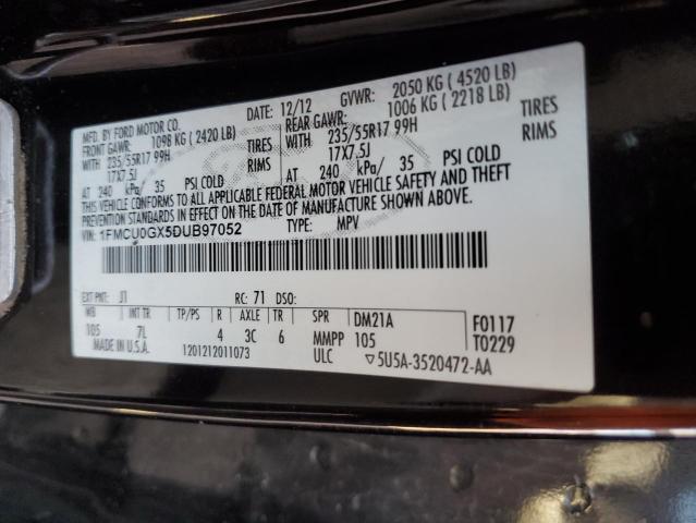 1FMCU0GX5DUB97052 - 2013 FORD ESCAPE SE BLACK photo 12