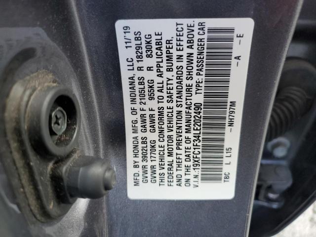 19XFC1F34LE202490 - 2020 HONDA CIVIC EX GRAY photo 12