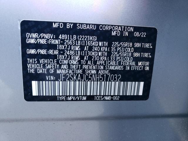 JF2SKAJC5NH517032 - 2022 SUBARU FORESTER SPORT SILVER photo 12