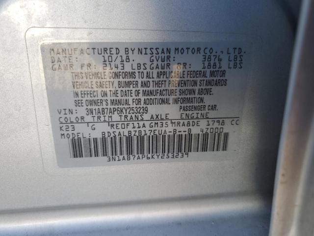 3N1AB7AP6KY253239 - 2019 NISSAN SENTRA S SILVER photo 12