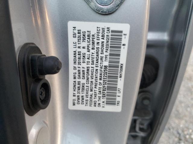 19XFB2F52EE232598 - 2014 HONDA CIVIC LX SILVER photo 12