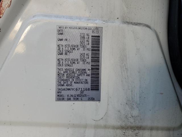 5N1AR2MM7FC671168 - 2015 NISSAN PATHFINDER S WHITE photo 13