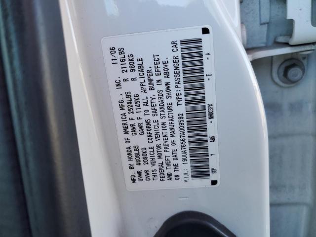 19UUA76567A009592 - 2007 ACURA TL TYPE S WHITE photo 12