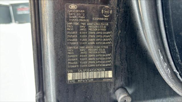 SALSP2E42DA760578 - 2013 LAND ROVER RANGE ROVE AUTOBIOGRAPHY BURN photo 12