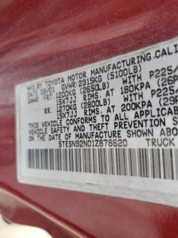 5TESN92N01Z878620 - 2001 TOYOTA TACOMA XTRACAB PRERUNNER 红色 照片 12