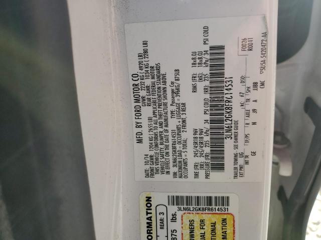 3LN6L2GK8FR614531 - 2015 LINCOLN MKZ WHITE photo 12