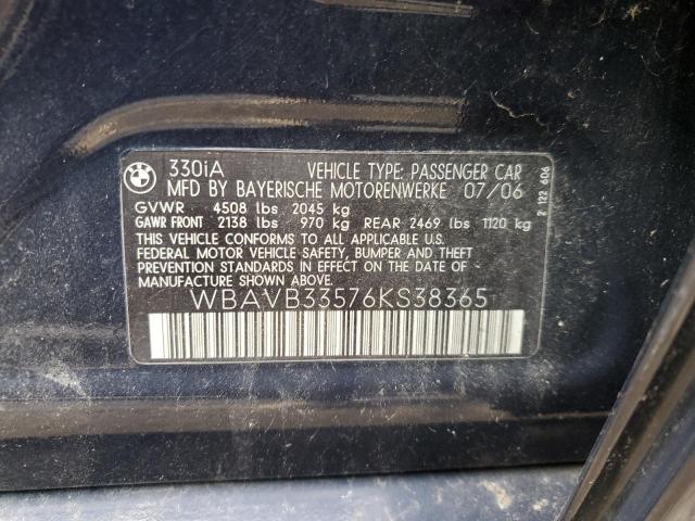 WBAVB33576KS38365 - 2006 BMW 3 SERIES I BLUE photo 12