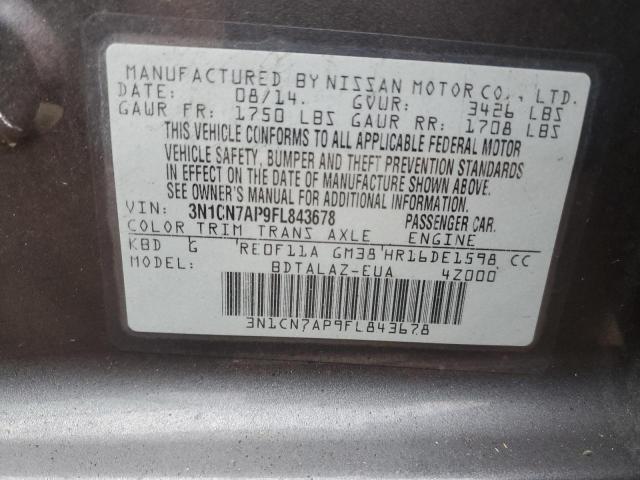 3N1CN7AP9FL843678 - 2015 NISSAN VERSA S GRAY photo 12