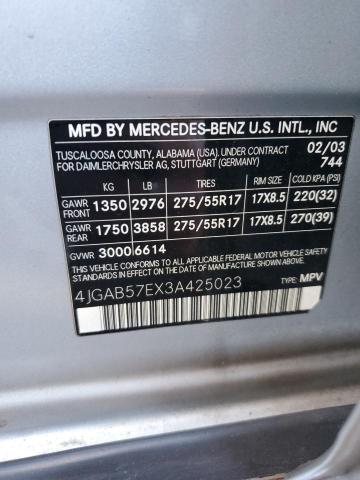 4JGAB57EX3A425023 - 2003 MERCEDES-BENZ ML 350 SILVER photo 13