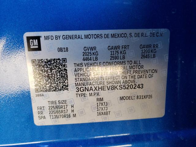 3GNAXHEV8KS520243 - 2019 CHEVROLET EQUINOX LS BLUE photo 12