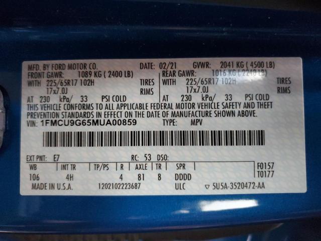 1FMCU9G65MUA00859 - 2021 FORD ESCAPE SE BLUE photo 14