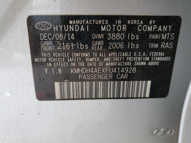 KMHDH4AEXFU414928 - 2015 HYUNDAI ELANTRA SE SILVER photo 12