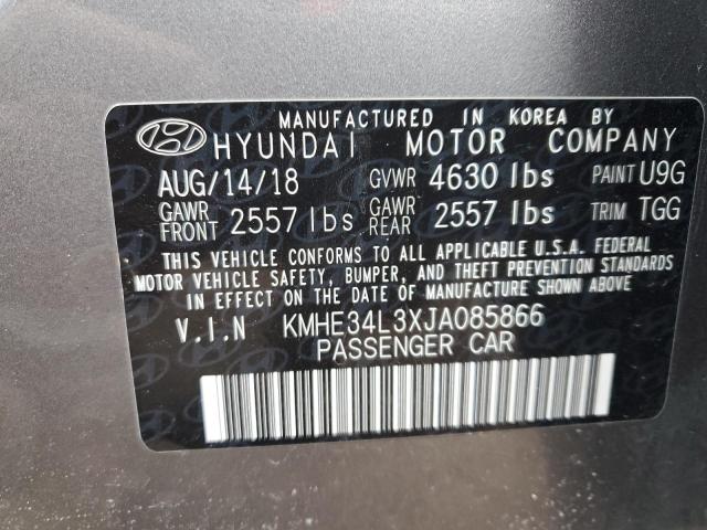 KMHE34L3XJA085866 - 2018 HYUNDAI SONATA HYBRID GRAY photo 12