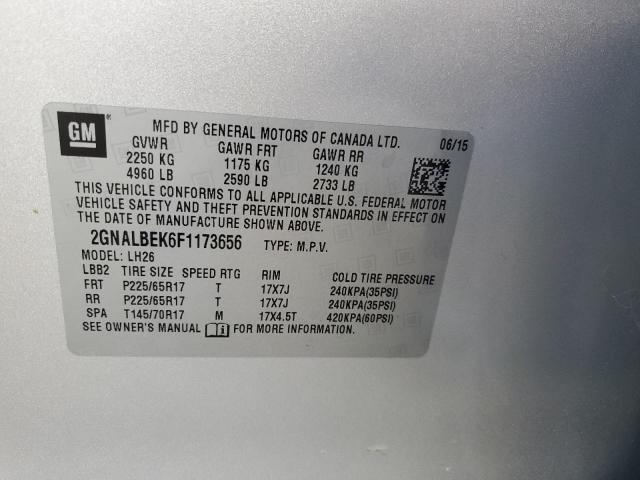 2GNALBEK6F1173656 - 2015 CHEVROLET EQUINOX LT SILVER photo 13