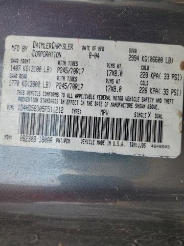 1D4HD58D05F511212 - 2005 DODGE DURANGO LIMITED GRAY photo 13